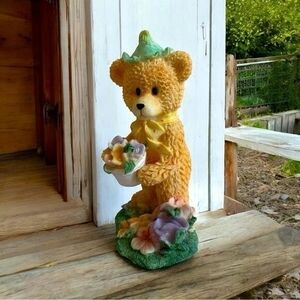 ENESCO Cherished Teddies Bear Flower Basket Figurine 7" Spring Resin Collectible
